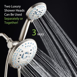 AquaCare As-Seen-On-TV High Pressure 50-mode Rain & Handheld 3-way Shower Head Combo - Anti-clog Nozzles/Tub, Tile & Pet Power Wash/Extra Long 6 ft. Stainless Steel Hose/Nickel Finish