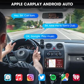 Double Din Car Stereo Receiver: CarPlay Android Auto Car Digital Multimedia System - Bluetooth 7 Inch Touchscreen MirrorLink AM FM Radio USB SD Aux-in HD Backup Camera Audio Output Subwoofer
