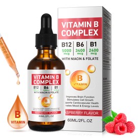 Organic Vitamin B Complex | Vegan Vitamin B12 Liquid Drops | B12 Methylcobalamin | B1 Thiamine | B6 Pyridoxine | Folic | Niacin - B Complex Liquid Drops, Support Energy, Brain & Heart, 40 Servings