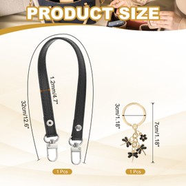 PATIKIL Leather Purse Handle Strap, 13 Inch Leather Purse Strap Replacement DIY Women Clutch Bag Handbag Top Handle Strap Repair Accessories with Dragonfly Keychain, Black