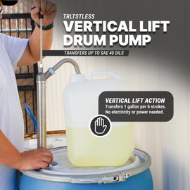 TERA PUMP - Stainless Steel Lift-Action Drum Barrel Pump - Manual High-Efficiency Fluid Transfer for 15 to 55 Gal Barrels, 20oz per Stroke, for Diesel, Kerosene, Acetone and Other Thick Liquids
