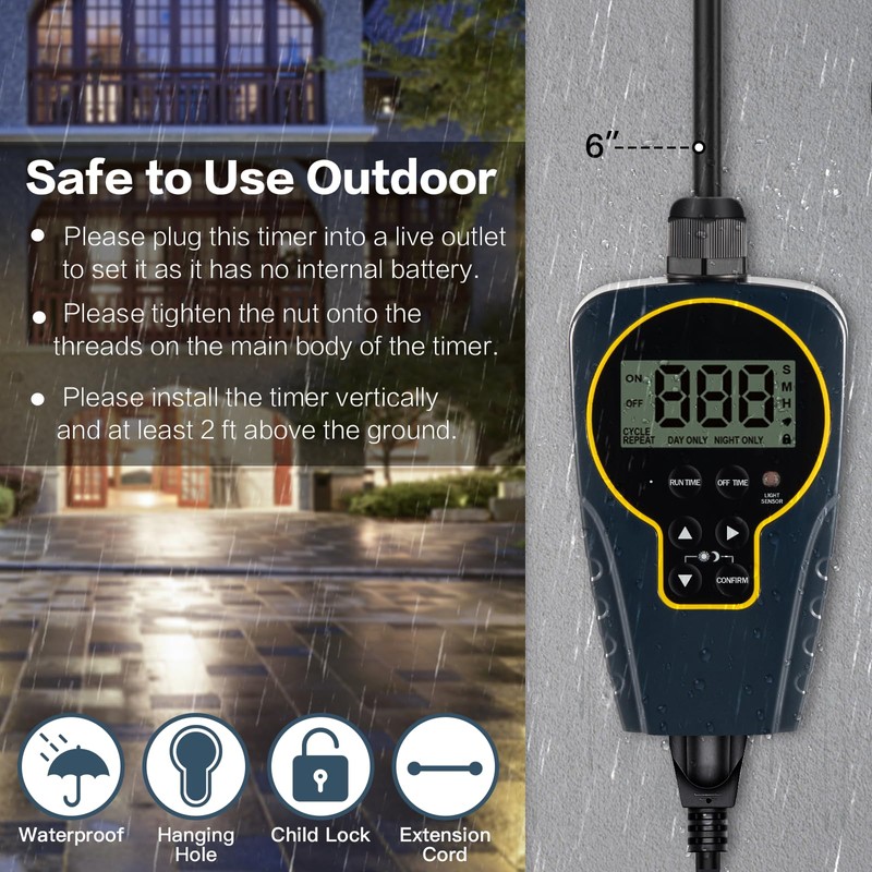 Techbee Repeat Cycle Timer Plug Outlet, 15A 1HP