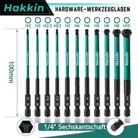 Hakkin 100 mm 11 Piece Ball Head Hex Screwdriver Ball End Hex Bit Set Long 1/4 Inch S2 Magnetic Screwdriver Hex Socket Set for Cordless Screwdriver H2/H2.5/H3/H4x2/H5/H6/H8/H10