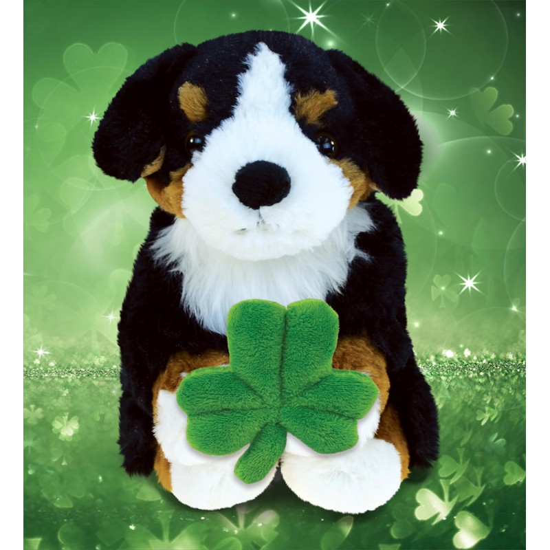 DolliBu Bernese Mountain Dog Stuffed Animal with Green Plush Shamrock