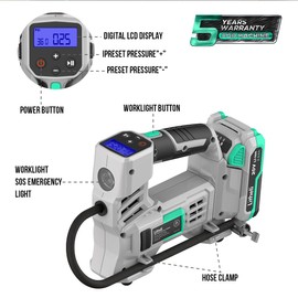 Litheli Tire Inflator Air Compressor, 20V Cordless Car Tire Pump with Digital Pressure Gauge 150PSI for Car Tire, Bike, Sport Ball, 2.0 Ah Battery & Charger