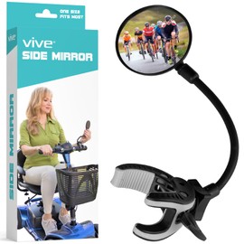 Vive Rear-View Side Mirror - Designed for Scooters, Bikes, Motor Vehicles, Bicycles, Handlebars - Clamp On Scratch Resistant Glass - 360 Rotatable, Adjustable, Universal Fit, Wide Angle Safety Support