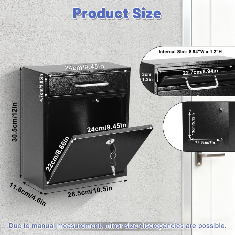 KYODOLED Steel Key Lock Mail Boxes for Outside, Locking Wall
