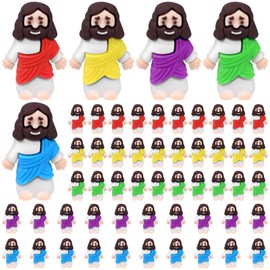50 Pcs Mini Jesus Figures Religious Tiny Jesus Figurine Rubber Jesus Doll to Hide and Seek Church Favors Gift for Sunday School Baptism Activities