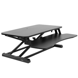 VIVO 32 inch Carbon Fiber Desk Converter, K Series, Height Adjustable Sit to Stand Riser, Dual Monitor and Laptop Workstation with Wide Keyboard Tray, Black, DESK-V000KR