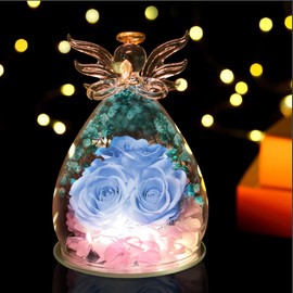 Beferr Birthday Gifts for Women Mom Fresh Flowers for Delivery Prime Forever Preserved Rose in Glass Angel Figurine for Grandma Sister Daughter Wife