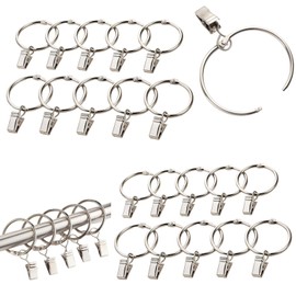 Kaaeiccr 45mm Curtain Rings With Clips, 20 Pack Metal Drapery Rings Silver