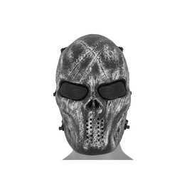 UK Arms Airsoft Full Face Villain Skull Mesh Airsoft Protective Gear Mask - Silver/Black