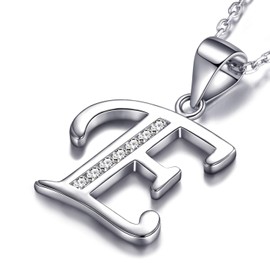 MASADA 925 Silver Letter Necklace - Initial Pendant with Cubic Zirconia Stones - 18" Chain with Velvet Pouch, Sterling Silver, Cubic Zirconia