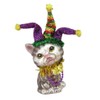 December Diamonds Glass Ornament Grey Tabby Cat with Jester Hat,