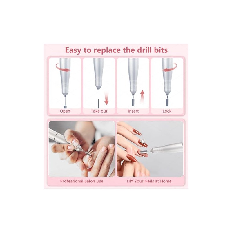 Taladro eléctrico inalámbrico para uñas, 45000 RPM, portátil.