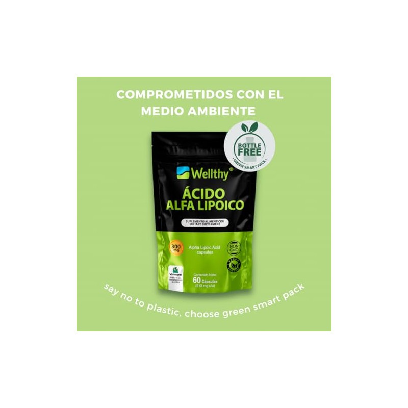 Wellthy cido Alfa Lipoico 60 Cpsulas. 300mg cu, NON GMO,