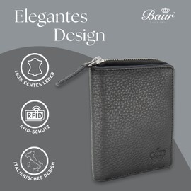 Baur Women's Genuine Leather Wallet with RFID Protection, Small Wallet, Many Card Slots, Wallet with Press Stud Closure and Zip Compartment, black, Classic