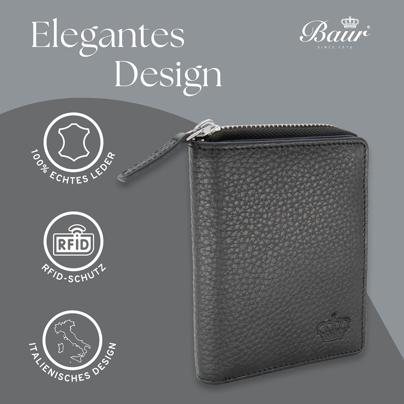 Baur Women's Genuine Leather Wallet with RFID Protection, Small Wallet,