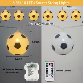 Soccer String Lights Battery Operated 6.8Ft 10 LED Football Decor Lights with Timer & 8 Modes, Indoor Outdoor Sports Themed Party Decor for Christmas, Boys Bedroom, Kids Room, Holiday