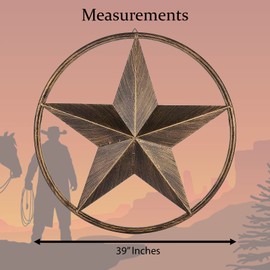 Urbalabs 39 Metal Barn Star Western Decor Smooth Rope Ring Rustic Wall Decor Texas Lone Star Dark Brown Metal Texas Home Wall Decor Indoor Outdoor Western Decor for Home (39)