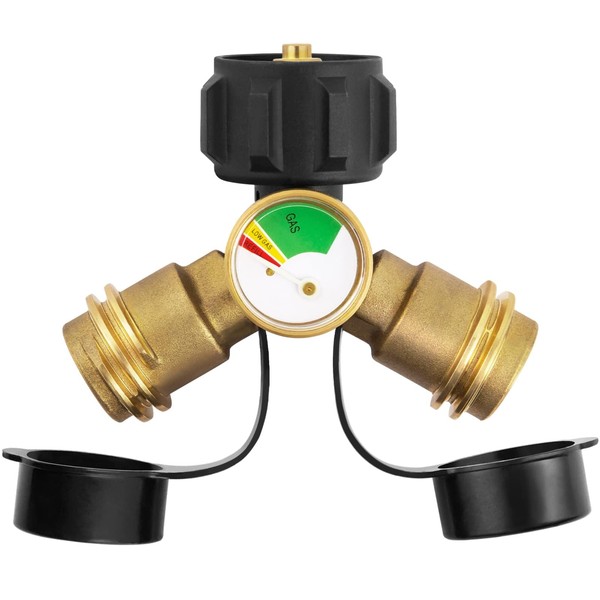 GASPRO Propane Splitter with Gauge, Propane Tank Splitter 2 Way