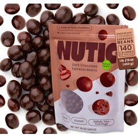 Nutic Gourmet Dark Chocolate Covered Espresso Beans - 1LB, Bulk Chocolate Espresso Candy, Dark Chocolate Coffee Beans - Irresistible, Rich & Energizing Treat - (Pack of 1)