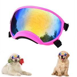 Soft Samll Dog Sunglasses Dog Goggles for Large Breed UV/Wind/Dust Protection Winproof Dog Puppy Sunglasses Pet Glasses Eye Wear with Adjustable Strap (Pink Frame & Colored Lens/Large)