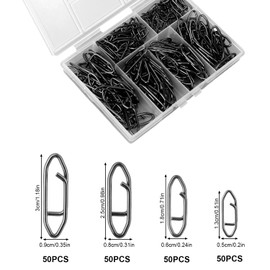 Tinoaly 200pcs Fishing Power Speed Clips, Black High Strength Stainless Steel Connector Swivels Snaps Tackle Quick Change Lure for Freshwater & Saltwater (SS/S/M/L 50pcs Each)