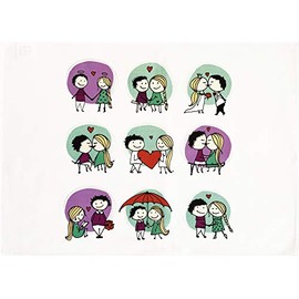 Half a Donkey Feel the Love - Happy Couples in Love Large Cotton Tea Towel