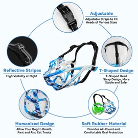 ODRIEW Dog Muzzle for Large Dogs, Breathable Basket Muzzles for Small, Medium and X-Large Aggressive Dog, Allows Panting Drinking, Suitable for Grooming Trimming Training (Camouflage Blue, L)