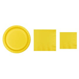 Baxters Party Bundles Bulk, Golden Yellow, 96 Count 7 Inch Paper Plates, 100 Count Beverage Cocktail Paper Napkins, 100 Count Luncheon Paper Napkins, Pack Contains 296 Pieces Made in USA