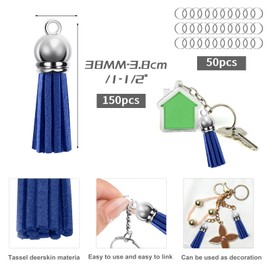Bouiexye Tassels for Jewelry Making 150 Pieces Multicolor Leather Tassels Bulk 38mm Silver Cap Keychain Charms with 50pcs Jump Rings for DIY Jewelry Keychain Blanks Bracelet Crafting Supplies