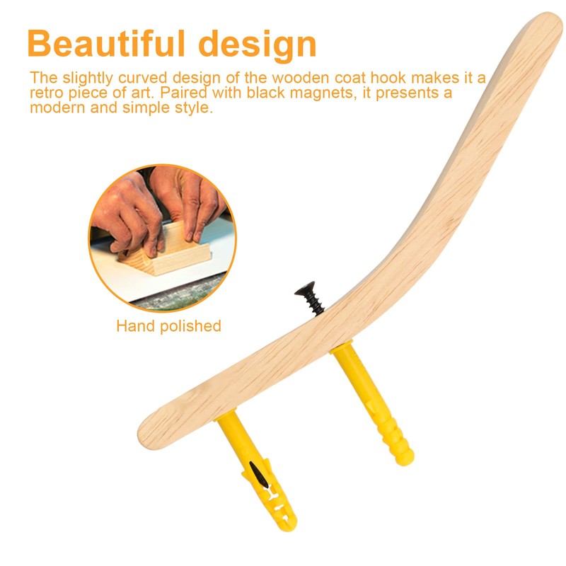 DEANKEJI Wooden Coat Hooks, Pack of 2 Wall Hooks, Wall