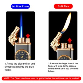 Torch Lighter, Exquisite Relief Dual Flame - Windproof Adjustable Jet Flame and Soft Flame, Refillable Butane Lighter for Candle, BBQ, Kitchen, Camping (Without Butane)-Black G