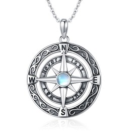Brisskaari Never Lost Your Way Women Compass Necklace, 925 Sterling Silver Moonstone Celtic Knot Nautical Compass Pendant Necklace Graduation Gifts for Her