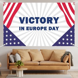 Lofaris Victory in Europe Day Banner - 70.8x43.3 Inch Patriotic Flag Design Banner for VE Day Celebration - Polyester Material, Includes 1 Banner for Historical and Military Commemoration