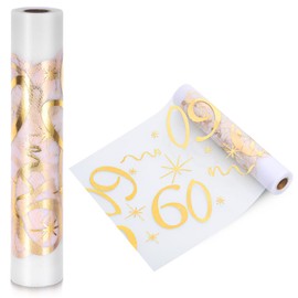 Hejo 60 Geburtstag Tischläufer, 28cmX10m 60 Jahre Geburtstag Deko, Breite Party Tisch Glänzend Gold Deko, 60 Goldfarbe Dekostoff Banner für Mann ＆ Frau