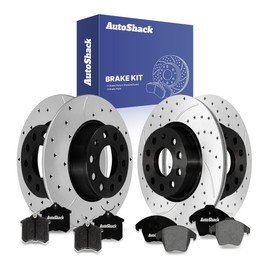 AutoShack Front Vented & Rear Solid Drilled & Slotted E-Coated Brake Rotors + Ceramic Pads 12-PC Brake Kit Replacement for 2015-2018 Volkswagen Jetta 2014-2015 Volkswagen Beetle ShadowGuard