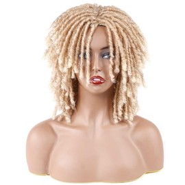 Black Women Men Short Dreadlock Wig Synthetic Wigs Afro Curly Wig For Halloween Costume Party Dating (Blonde)