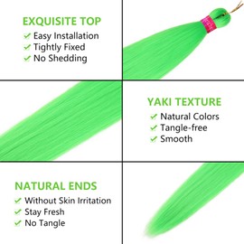 Neon Green Braiding Hair Pre Stretched 2 Packs Box Braids Hair Extensions 26 Inches Synthetic Pre Stretched Braiding Hair