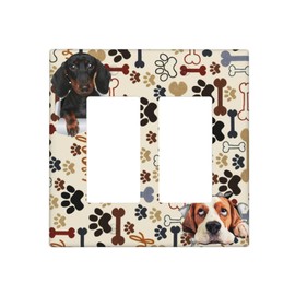 Funny Dog Double Rocker Light Switch Cover Decorative Wall Plate Decora 2 Gang for Electrical Outlet Cover GFCI Boy Girl Kids Room Bedroom Home Decor