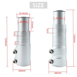 TRKIMAL Bike Stem Riser, Aluminum Alloy Bicycle Handlebar Stem Extender Raiser Adapter 1-1/8" 28.6mm Fork,124mm/135mm for Mountain Bike, MTB, Road Bike with Hexagonal Wrench (Silver, 124mm)
