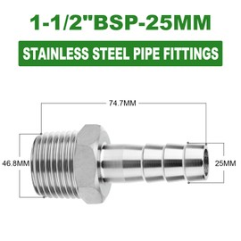 TAISHER 2PCS Forging of 304 Stainless Steel of Air Hose Fittings, Hose Barb Fittings 25MM Barb x 1-1/2" MBSP Pipe Adapter with 2PCS Hose Clamp