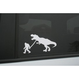 n/a Bigfoot walking his pet T-Rex die-cut sticker, Buy 2 get 1 FREE offer!