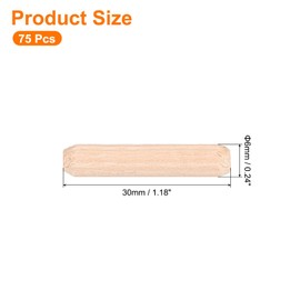sourcing map 75Pcs 1/4"x1-1/6" (6mmx30mm) Wooden Dowel Pins, Fluted Wood Beveled Ends Tapered Dowel Hardwood Pegs, Fluted Wood Dowels Rods for Furniture, Crafts, DIY