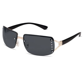 VANLINKER Stylish Rimless Frameless Rectangle Sunglasses for Women, All Black