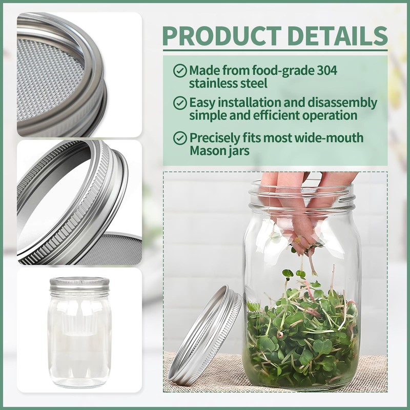 4 Pack Sprouting Lids for Mason Jars, 304 Stainless Steel