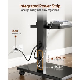 ECOTINY Steel Base Rolling TV Stand with Power Outlet for 32-75 inch TVs up to 110 lbs, Leveling & Tilt & Swivel Mobile TV Stand with Hidden Wire Management, Height Adjustable Portable Tv Stand, Black