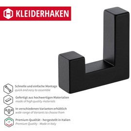 Gedotec Tetris Coat Hook | 1 Piece - Hat Hook Square | Single Hook Black | Coat Hook 40 x 52 mm | Wall Hook Wardrobe Invisible | Design Coat Hook Including Mounting Material