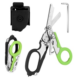 Rescue Scissors, Trauma Scissors, 6-in-1 Foldable Trauma Scissors, Emergency Scissors, Bandage Scissors with K Protective Case, Wrench for Professional Emergency Services, Outdoor Camping (Black and